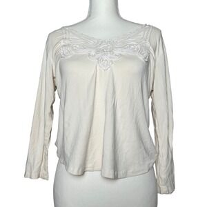 Embroidered Lace Top‎ Long Sleeve Blouse Elegant Casual Shirt Y2K White